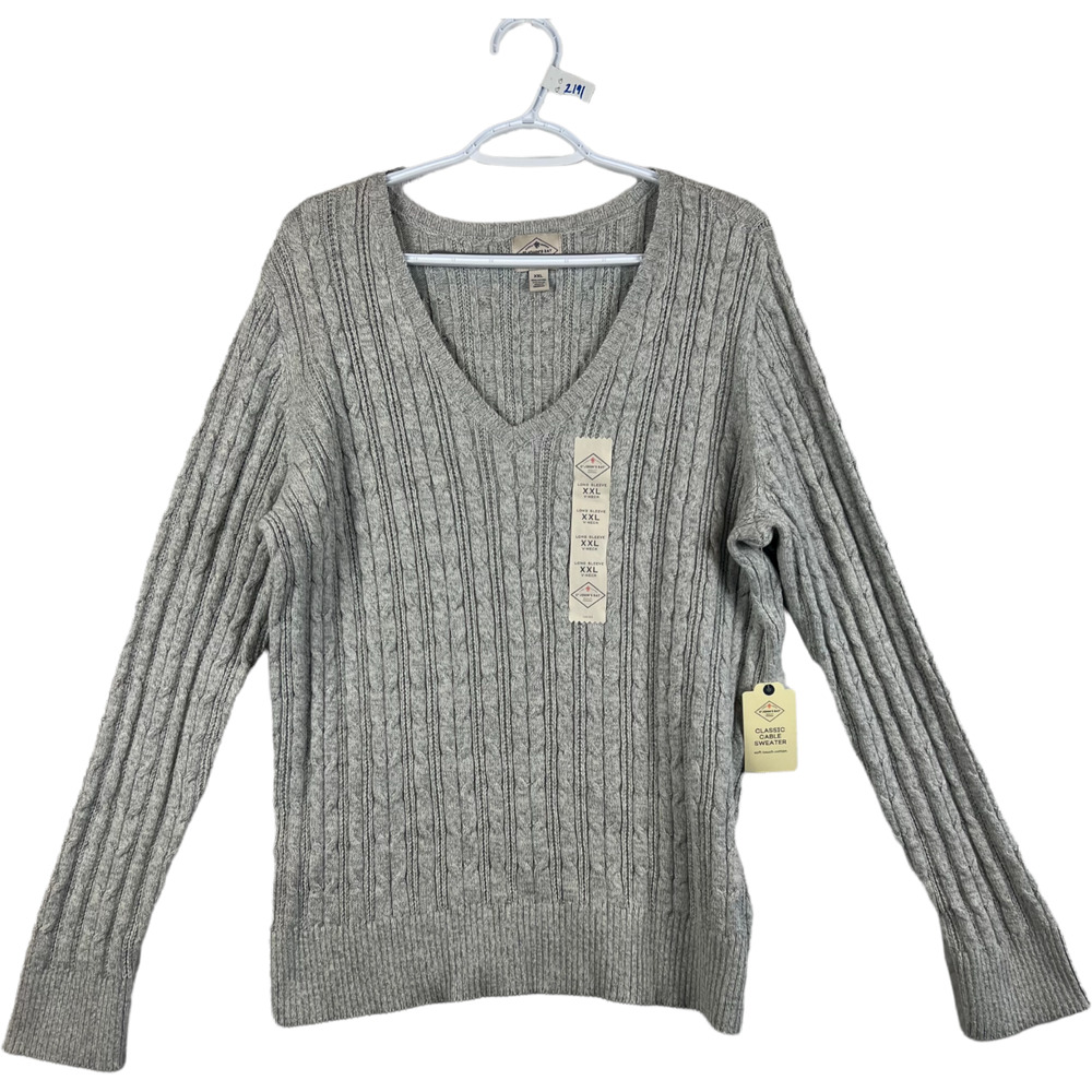 St Johns Bay Sweater Womens XXL Gray Cable Knit Stretch Casual NWT